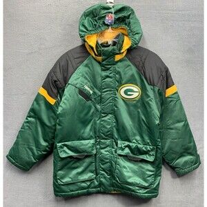 Vtg Green Bay Packers STARTER Pro Line NFL Winter Puffer Coat Jacket Sz Large